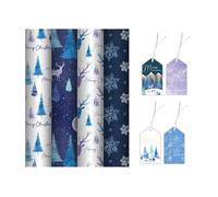 4 rolls of Christmas wrapping paper - blue xmas wrapping paper set - gift wrapping paper rolls - 4 x 4m x 70cm - midnight forest wrap - recyclable christmas wrapping paper.