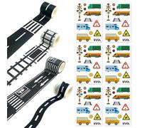 4 Rolls Of Track Highway Tape, 6 Traffic Sign Stickers, Decorative Masking Tape, Parking Scene Stickers, Road Paper Tape, Road Simulation Tape