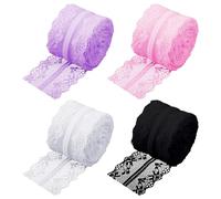 4 Rolls of Wide Fabric Ribbon - Lace Border, Table Decoration, Craft, Decorative for Wedding