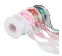 4 Rolls Organza Ribbon 40mm x 9m, Sheer Chiffon Ribbon for Gift Wrapping, Bow Making, Wedding Decorations, Party Decorations, Floral Bouquets, DIY Crafts (White Green Red Pink)