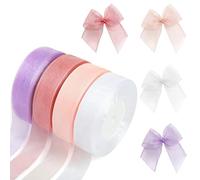 4 Rolls Organza Ribbon, 45m/50 Yards Chiffon Ribbon Gift Wrap 20mm Wide Sheer Ribbon Gift Ribbon for Wedding Party Gift Decorations and DIY Bows Crafts (4 Colors)