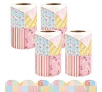 4 Rolls Pastel Bulletin Board Borders, Patchwork Floral Borders for Decor