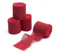 4 Rolls Red Handmade Fringe Chiffon Silk Ribbon 1.5" W x 5Yd Per Roll