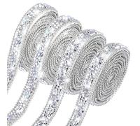 4 Rolls Rhinestone Strips Self Adhesive Glitter Ribbon Strips Decorative Sliver Glitter Plastic Diamond Crystal Ribbons Roll Stickers for Crafts Fabric Car Interior Clothes Shoes DIY Crafts Decoration