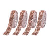 4 Rolls Rose Gold Resin Rhinestone Ribbons Self-Adhesive Crystal Sparkling Rhinestone Diamond Ribbon Bling Stickers Mesh Wrap Crystal Roll for DIY Arts Crafts Car Phone Décor,15mm