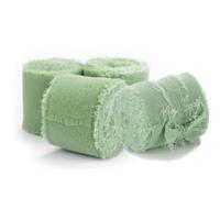 4 Rolls Sage Green Chiffon Ribbon, Light Green Handmade Fringe Ribbon for Wedding Invitations, Bridal Bouquets, Gift Wrapping, Baby Shower and DIY Crafts