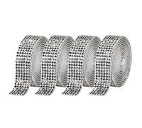 4 Rolls Self-Adhesive Crystal Rhinestone Diamond Ribbon DIY Decoration Sticker Resin Ribbon Roll Belt Bling Sparkling Wrap for DIY Arts Crafts(Grey,14mm)