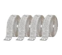 4 Rolls Self-Adhesive Crystal Rhinestone Diamond Ribbon DIY Decoration Sticker Resin Ribbon Roll Belt Bling Sparkling Wrap for DIY Arts Crafts(Silver,14mm)