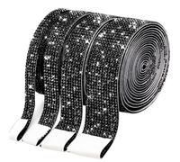 4 Rolls Self Adhesive Crystal Rhinestone Diamond Ribbons, 4 Yards Bling Rhinestone Strips for DIY Crafts, Gifts, Mobile Phones, and Home Decoration (Black)
