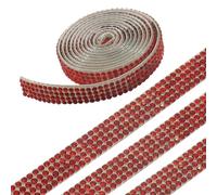 4 Rolls Self Adhesive Crystal Ribbon, Sticky Gems Rhinestone Strip Glitter Gemstone, Diamond Wrap for DIY Crafts/Clothes/Gift Decoration (Red)