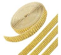 4 Rolls Self Adhesive Crystal Ribbon, Sticky Gems Rhinestone Strip Glitter Gemstone, Diamond Wrap for DIY Crafts/Clothes/Gift Decoration (Gold)