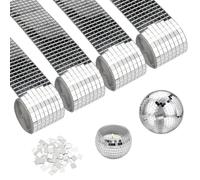 4 Rolls Self Adhesive Mirror Mosaic Tiles, 100cm Silver Disco Ball Stickers | Mini Glass Mirror Tape, Square Mosaic Tile Stickers, Self-Adhesive Small Square Mirror Stickers for DIY Craft