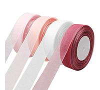 4 Rolls Sheer Organza Gift Ribbon, 25mm x 45m Each - Chiffon Ribbon for DIY Crafts, Gift Wrapping, Bouquet, Bows, Wedding Party Decorations (4 Colours)
