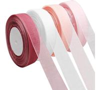 4 Rolls Sheer Organza Ribbon, 25mm x 45m Each Roll - Gift Ribbons, Chiffon Ribbon Roll for Gift Wrapping, DIY Crafts, Bouquets, Bows & Wedding Decorations