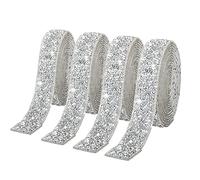 4 Rolls Silver Glitter Resin Rhinestone Ribbons Self-Adhesive Belt Sparkling Diamond Bling Stickers Wrap Crystal Roll for DIY Arts Crafts,10mm