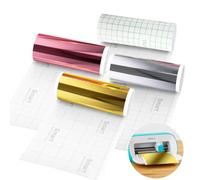 4 Rolls Smart Vinyl Permanent for Cricut Joy 14 x 200 cm Smart Adhesive Vinyl Permanent Metallic Chrome Vinyl Self-Adhesive Gold + Silver + Rose Gold + Transfer Film for DIY Windows, Cups, Cars,