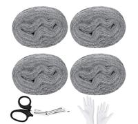 4 Rolls Steel Wool for Mice Control, 0000 Coarse Wire Wool with Work Gloves & Scissors - Rodent Proof Gap Blocker Kit, DIY Fabric Fill to Stop Rats, Mice, Insects & Pests, Easy to Use Home Protection
