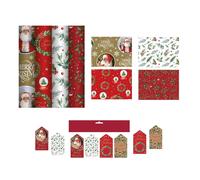 4 Rolls Traditional Christmas Wrapping Paper 4M Wrap 16 Matching Tags