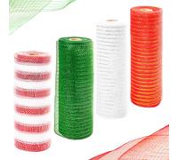 4 Rolls x 10 Yards Deco Mesh Rolls for Wreath Making - 10 Inch Stripe Red White Green Poly Mesh Rolls for Christmas Tree Wreath Garland Craft Decorations