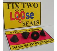 4 RUBBER NON SLIP TOILET SEAT HINGE FITTINGS. ENOUGH RUBBER FITTINGS TO SECURE TWO LOOSE TOILET SEATS. FOR CHROME AND BRASS HINGES ON WOODEN, RESIN, PLASTIC, MAHOGANY,WHITE, OAK & NOVELTY SEATS.