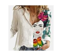 (4, S) Women Spring And Autumn Long Sleeve Polo Neck Fashion Print Loose Relaxed Comfortable Slim Elegant Commuter Popular Tops