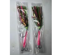 4" Salmon & Trout Trolling Fly Rigs - UV & Glow - Tandem/Tournament Hook Leader Rig - King Chinook COHO Lake Trout - Lake Michigan Ontario (2 Fly Sleeve Rig Watermelon)