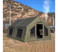 4 Season Air Tent Glamping Tent with Separate Living and Sleeping Area,Waterproof Pop-Up Tent with Pump and Stove Jack Hole,8-10 Person Camping Tent (Green_17.2sq M (Cotton fabric))