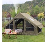 4 Season Waterproof Inflatable Tent with Pump and Stove Jack,6-8 Person Glamping Blow Up Tent Large Air Pop-Up Tents,Easy Setup (Military Green Small: (Air 6.3㎡_300x210x200cm))
