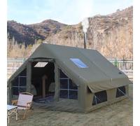 4 Season Waterproof Inflatable Tent with Pump and Stove Jack,6-8 Person Glamping Blow Up Tent Large Air Pop-Up Tents,Easy Setup (Military Green_Large:13'L x 9.8'W x 6.89'H (4x3x2.1m))