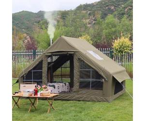 4 Season Waterproof Inflatable Tent with Pump and Stove Jack,6-8 Person Glamping Blow Up Tent Large Air Pop-Up Tents,Easy Setup
