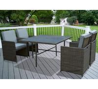 4 Seat Outdoor Garden Furniture Rattan Cube Set - Dining Table And 4 Folding Armchairs For Compact Storage, Cushions Included