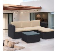 4-Seat Patio Sectional Sofa Set, Black + Beige