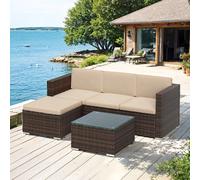 4-Seat Patio Sectional Sofa Set, Brown + Beige