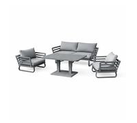 4 Seater Aluminium Garden Furniture Set Grey with Rising Dining Table