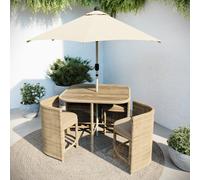 4 Seater Beige Rattan Cube Garden Dining Set with Matching Parasol