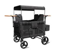 4 Seater Collapsible Stroller Wagon High Seat Cart with 5-Point Harness Sunshade & Side Pockets Push Bar Wagon for Kids 0-6 Years - Black