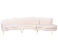 4 Seater Curved Velvet Sofa Beige MOSS