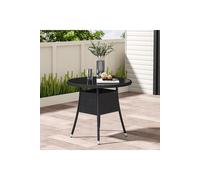 4 Seater Dining Table Garden Wicker Tempered Glass Table with Parasol Hole Living and Home Black One Size