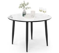 Vonhaus Dining Table - 4 Seater Kitchen Table for Dining Room - Round Marble Effect Dinner Table for 4 People - Circular Modern Dining Table