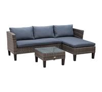4 Seater Garden Sofa PE Rattan Set w/ 2 Seat Square Glass Top Coffee Table Corner Sofa Thick Cushions Solid Legs Metal Frame