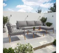 4 Seater Grey Garden Corner Sofa Set with Armchair and Table - Como