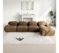 4 Seater Modular Corduroy Sofa Set Corner Sofa with Ottoman No Assembly Required Anti Slip Base Customizable Design 388×178×75cm (Brown)