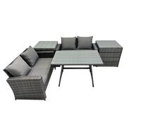 4 Seater Outdoor Dining Table Double Seat Sofa 2 Side Table Set Fimous Dark Grey One Size