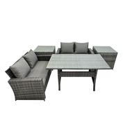 4 Seater Outdoor Dining Table Double Seat Sofa 2 Side Table Set Fimous Dark Grey One Size