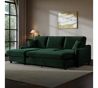 4 Seater Pull-Out Chaise Corner Sofa Bed with Storage in Dark Green Velvet - Quinn