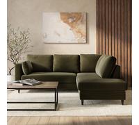 4 Seater Pull-Out Corner Sofa Bed with Storage in Khaki Green Velvet - Boe