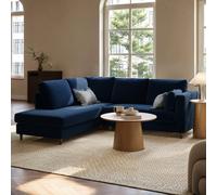 4 Seater Pull-Out Corner Sofa Bed with Storage in Navy Blue Velvet - Boe