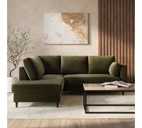 4 Seater Pull-Out Corner Sofa Bed with Storage in Olive Green Velvet - Boe