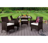 4 Seater Rattan-Effect Dining Set with Glass Table & Cushions