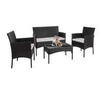 4 Seater Rattan Furniture Set with Coffee Table and Anti-UV Cushions for Indoor Outdoor Patio Garden - Grey Alivio Black One Size